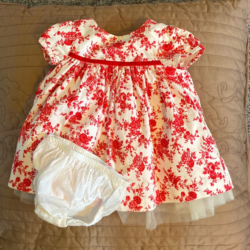 COPY - Janie and Jack Toile White/Red dress and hair band, sz 6-12 months